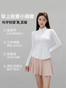 Women's Sun Protection Clothing, New Summer Model, High Collar, Breathable And Fitted Yoga Jacket, Cooling Effect Sun Protection Jacket For Outdoor Use - Grey [Upgraded Version With Zippered Pocket] - View 5