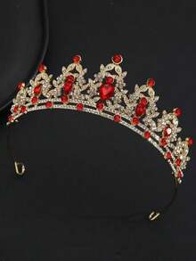 1 chiếc vương miện cô dâu đính đá màu đỏ vàng dành cho nữ, thanh lịch và duyên dáng cho đám cưới, dạ hội, tiệc tùng. - Đỏ - Xem 1