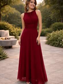 Bridesmaid Dress With Long Cape - Color caoba - Ver 3