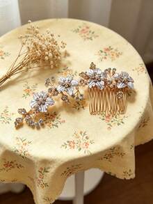 1 pièce Peigne à cheveux de mariée en alliage de zinc à motif de feuille, accessoire capillaire floral minimaliste, convient pour les occasions formelles, les fêtes, toutes les saisons, l'été, la plage, le mariage - Multicolore - Voir 4