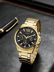 Guess 1 chiếc đồng hồ nam đa chức năng chạy bằng pin thạch anh - Vỏ và dây đeo bằng thép không gỉ mạ vàng 44mm, mặt số đen và dây đeo bằng thép không gỉ mạ vàng, khả năng chống nước 50M, phụ kiện thời trang - GW0900G3 - màu đen - Xem 8