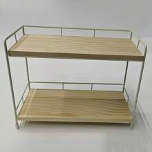 [Étagère métallique industrielle] Étagère à épices à 2 niveaux en métal et bois | Organisateur de rangement pour plan de travail avec cadre en fer poli et étagères en bois naturel, design gain de place pour la cuisine, la salle de bain, le bureau - Étagère de rangement polyvalente et durable - Multicolore - Voir 7