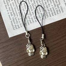 12 pièces Fleur Crâne Charms de Téléphone, Pendentif Polyvalent Doux et Cool, Décoration de Suspension de Téléphone de Haute Qualité, Cordon de Téléphone Anti-Perdu - argent - Voir 4