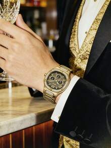 GUESS Duke GW0576G2 男士金色水晶镶嵌石英多功能日期腕表 - 黑色 - 查看 1