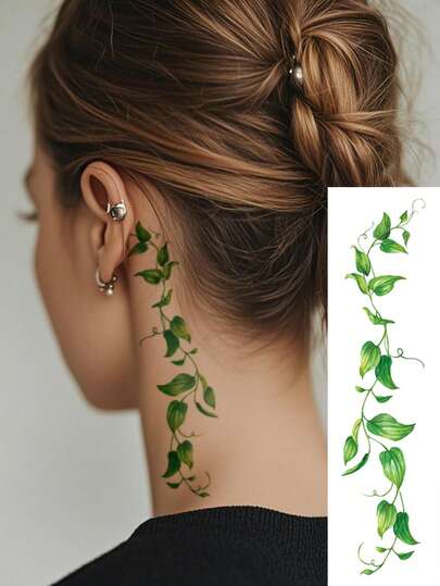 1 Tờ Hình Xăm Tạm Thời Nghệ Thuật cho Nữ, Họa Tiết Lá Xanh. Hình xăm giả không thấm nước, giữ được 2-5 ngày, có thể dán lên tay, cánh tay, cổ, vai, ngực, eo và chân. Và cũng có thể dùng như vòng tay. Hoàn hảo cho các lễ hội, tiệc tùng, quà tặng, đám cưới, kỳ nghỉ và nhiều dịp khác, trang trí cơ thể hoàn hảo.