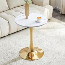Round 60cm Side Table / Small Dining Table Made Of MDF: Tabletop With High-Quality Thermoforming Technology, White Grain Look, Golden Support Leg – Perfect For European Living Spaces. - 金色 - 查看 3