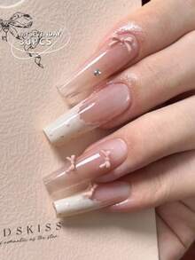 30 Móng giả dán siêu dài hình thang (hình chữ T) loại A/Kiểu dáng độc quyền Sweet Girl Ballet màu hồng nude với nơ, nền hồng nude trong suốt, kết hợp với màu trắng sữa kiểu Pháp, nơ ba chiều và họa tiết kim cương vỡ, mang phong cách nhẹ nhàng và tinh tế, toát lên vẻ quyến rũ thuần khiết của một cô gái ballet, hoàn hảo cho hẹn hò, đi làm hoặc phong cách ngọt ngào, trông trắng trẻo và dịu dàng. - Nhiều màu - Xem 1