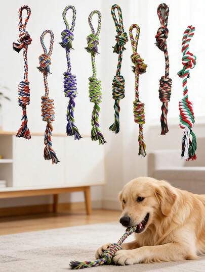 Dog Leash Toys, Puppy Chew Toy Set, Durable Rope Dog Toys, Small/Puppy Teething Toys, Medium Dog Chase & Chew Training Toys, Random Color