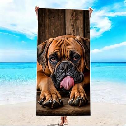 1条超大号沙皮犬图案沙滩巾，柔软速干，奢华超大尺寸，适合泳池、旅行、露营、瑜伽、健身房等场合，是夏季海滩必备单品，也是送给成人或朋友的礼物。