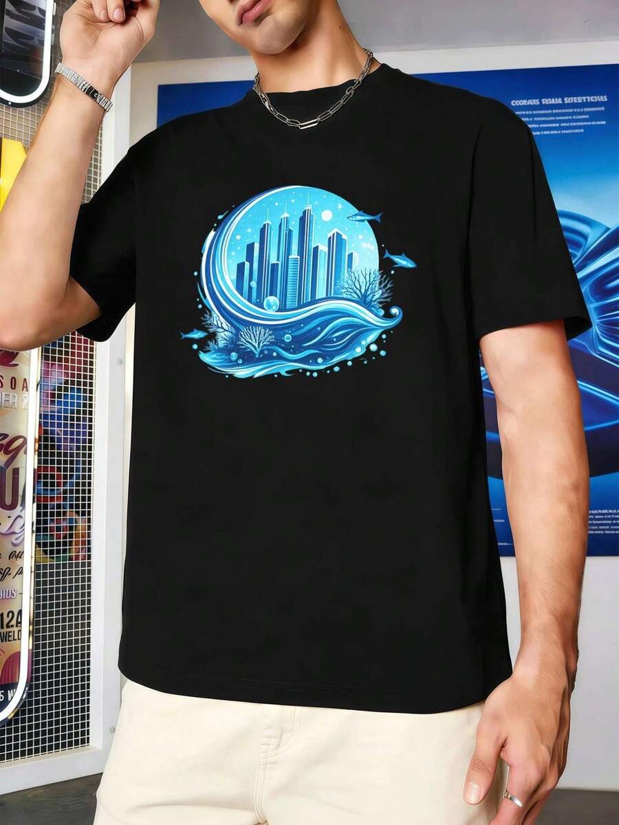Men Plus Size T-Shirts - Black - View 1