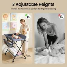 RibasuBB Foldable Baby Changing Table With Adjustable Height, 3 Storage Compartments, Towel Rack, Non-Skid Wheels, For Babies Up To 12 Months (Gray) - Dark Grey - View 2