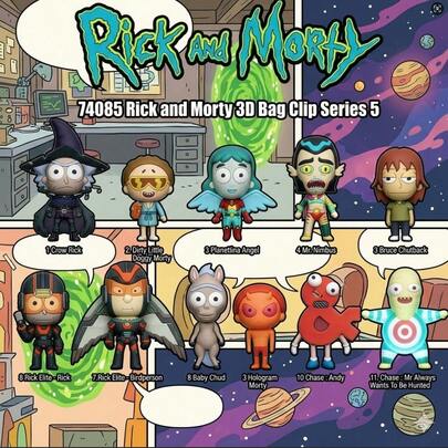 Warner Bros 1个华纳兄弟官方授权瑞克和莫蒂盲盒钥匙扣卡通图案可爱动漫随机角色盲盒惊喜钥匙扣时尚车钥匙背包挂件创意服装配饰房间装饰收藏品
