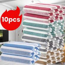 10pcs - 11.02*11.02 Inch Wide Striped Coral Fleece, Super Soft & Absorbent, 300g/Sqm, Suitable For Home, Hotel, Gym, Travel, Quick Drying, Multi-Color Options, Bathroom Accessories, Reusable Cleaning Cloth, Hand Towel, Face Towel - Multicolor - View 11