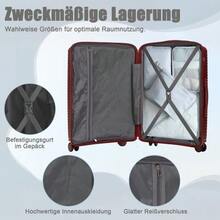 20"/24"/28" 3-Piece PP Spinner Luggage Set – Sizes With Side Handles, Hanging Hooks & Protective Feet – Integrated Combination Lock - Merah - View 7