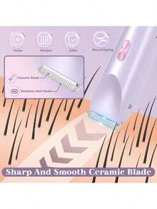 DEBARK Electric Bikini Trimmer For Women, 2-In-1 Wet And Dry Waterproof Razor, IPX7 USB Rechargeable Pubic Hair Shaver, Dual Head Ceramic Blade Painless Body Groomer, Face Underarm Leg Bikini Trimmer - 黑色 - 查看 2