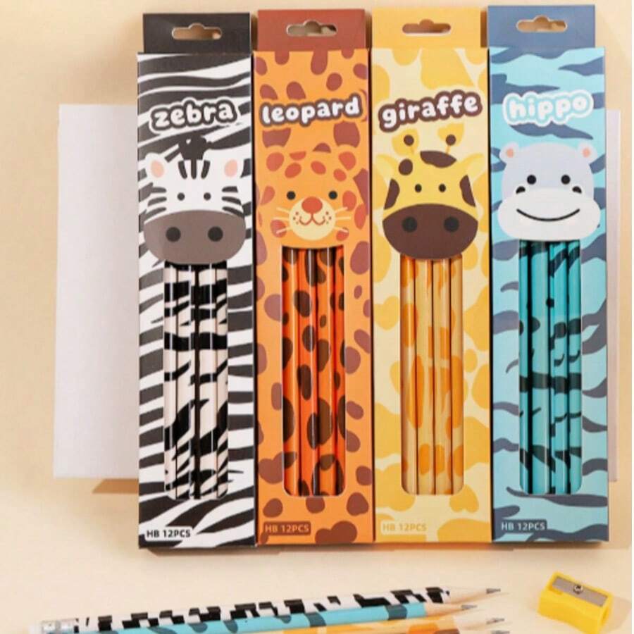 Bộ bút chì, tẩy, hộp bút chì hình động vật hoạt hình dễ thương mới, bút chì 2B, văn phòng phẩm cho trẻ em. - Nhiều kiểu dáng - Xem 1
