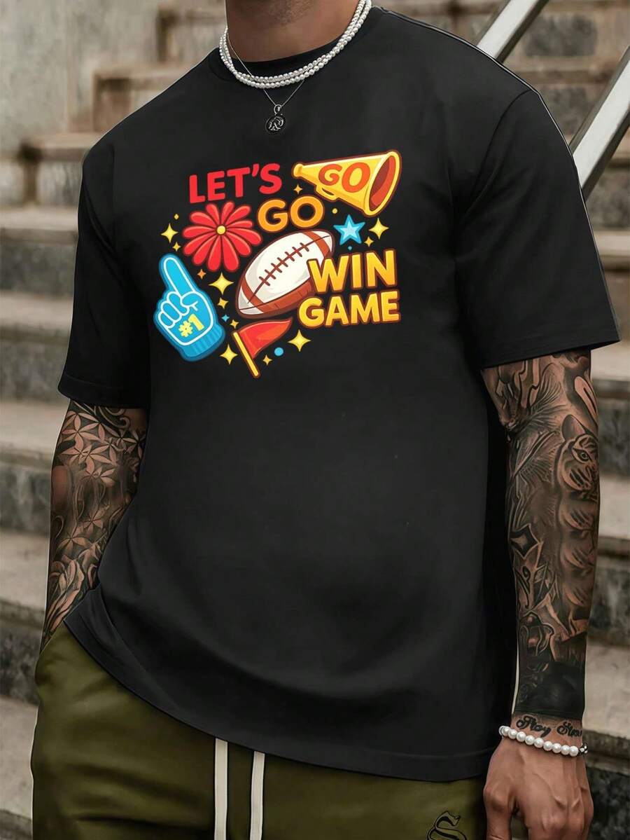 T-shirt sportiva da uomo con stampa grafica, tessuto di qualità, girocollo, vestibilità comoda, stampa artistica - nero - Visualizzare 1