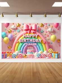 1pc Customizable Name Rainbow Bow Cake Birthday Party Backdrop, Exquisite Personalized Wall Home Decor, Customizable DIY Pattern, Back To School - Multicolor - View 9