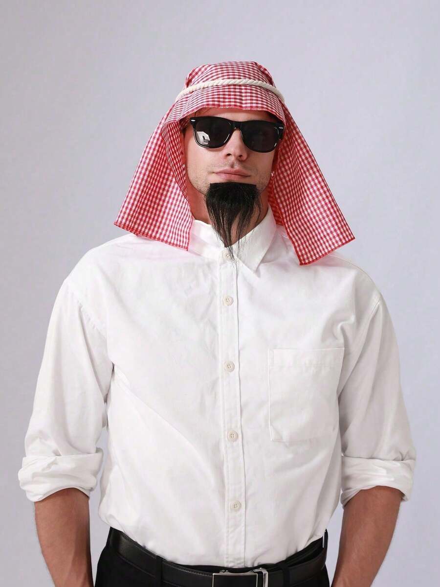 Bộ 4 món phụ kiện trang phục chủ đề Ả Rập, khăn trùm đầu và râu giả, phụ kiện hóa trang Halloween, trang phục hài hước cho bữa tiệc, phù hợp cho tiệc chủ đề Ả Rập, tiệc disco cổ điển, tiệc tùng phong cách kỳ lạ. - màu đen - Xem 1