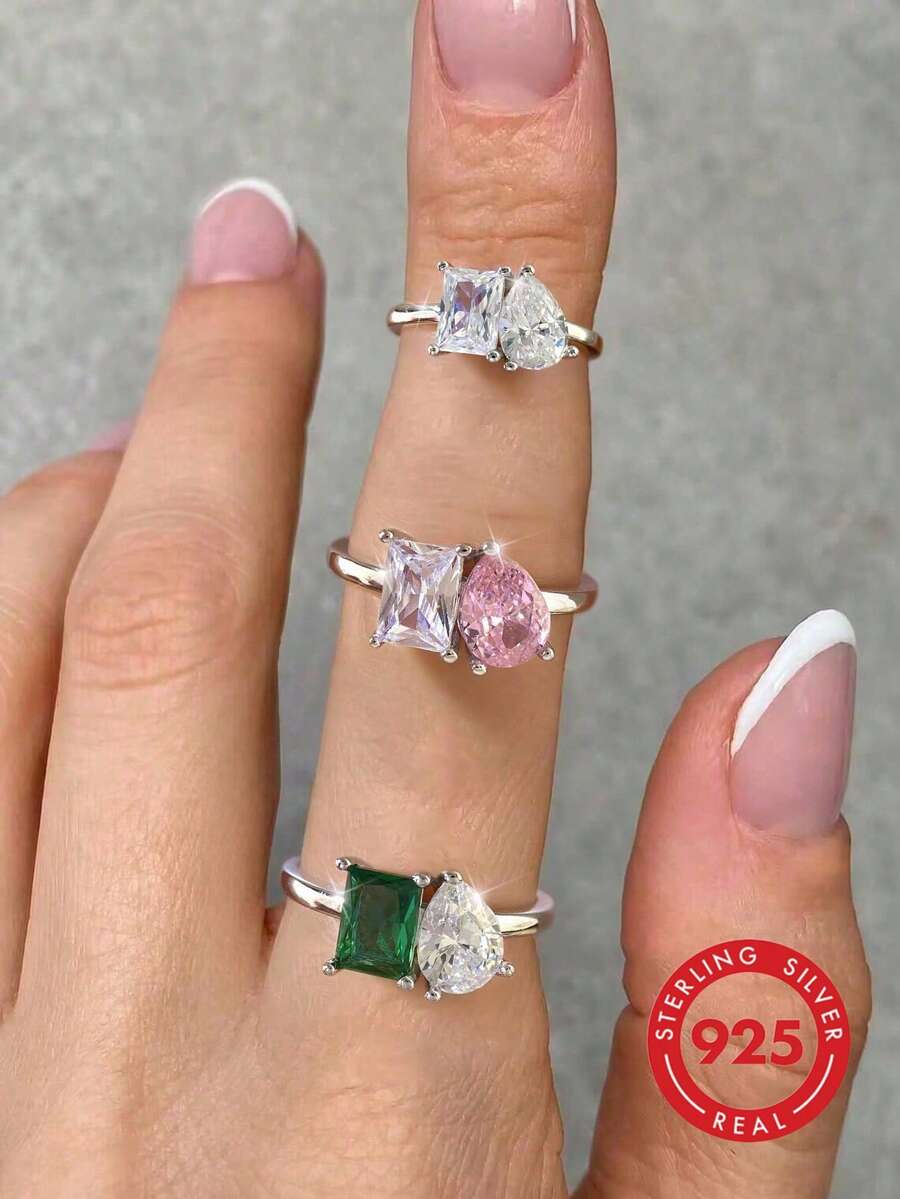 1 chiếc nhẫn vuông hình giọt nước cổ điển bằng bạc Sterling 925, quà tặng cặp đôi nhân dịp Lễ Tình nhân/Sinh nhật, mặt dây chuyền tinh tế quyến rũ dành cho nữ.