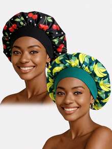 2 chiếc mũ ngủ rộng vành bằng vải satin in hình trái cây dành cho nữ, thích hợp cho việc chăm sóc sắc đẹp và trang điểm hàng ngày, mùa hè, đi biển, làm mũ. - Nhiều màu - Xem 6