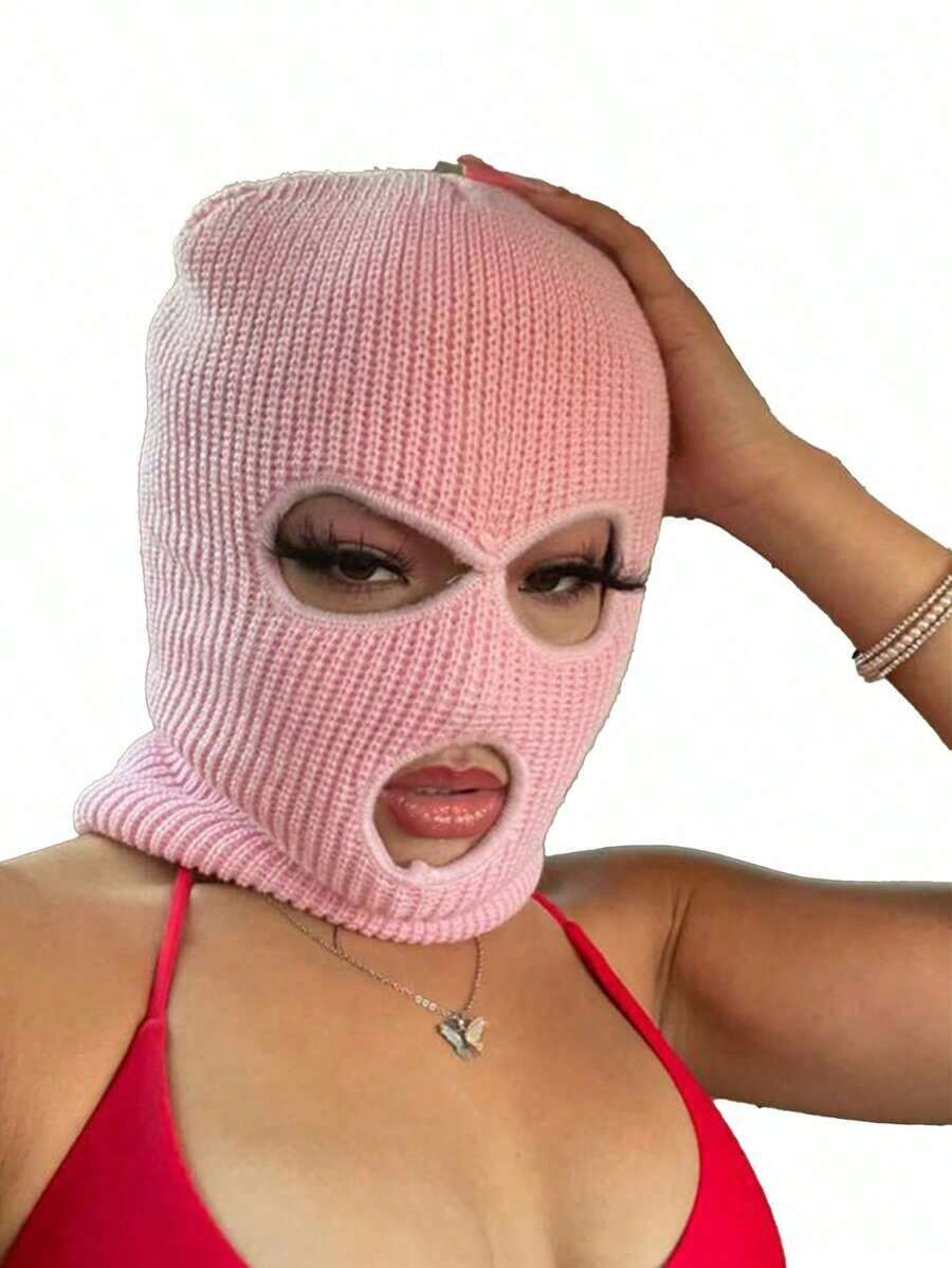 1pc Unisex Winter Warm Three-Hole Knitted Balaclava Face Mask, Windproof Cold-Proof Thick Full Face Cover Hat - Wool Cap - View 1