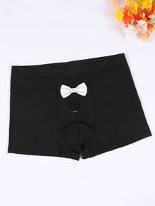 Quần boxer nam màu đen, kiểu dáng gợi cảm, khoét sâu phía trước, thoáng khí, thoải mái, có túi nâng đỡ, họa tiết nơ. - màu đen - Xem 2