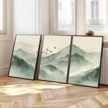 1/3件套 带框/不带框 绿山飞鹤 帆布海报 日本抽象风景墙画 侘寂装饰 复古画 适用于客厅、卧室、现代家居装饰 - Poster - 查看 1