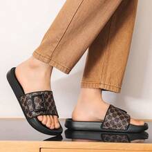 Men's Slippers With Retro Pattern, One-Strap, Non-Slip, Wear-Resistant, Flat, Comfortable And Versatile - Brown - View 8