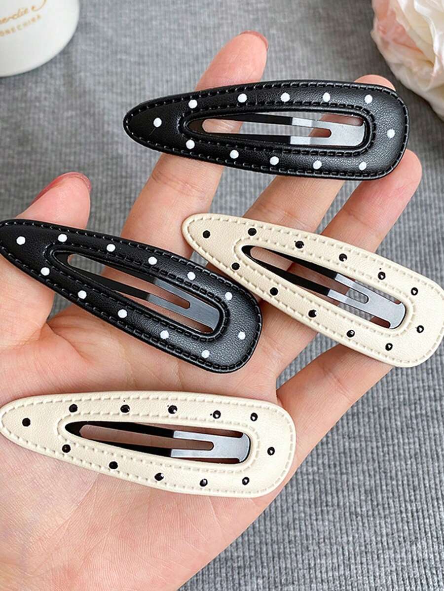 2-4个时尚简约优雅百搭黑白波点皮革发夹，适用于女士前刘海、BB夹、侧夹等发饰，适合日常佩戴和送礼，也适合夏季、假日和旅行。 - 彩色 - 查看 1