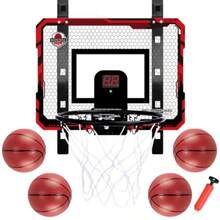 Tablero de Basquetbol para Niños Plegable Canasta de Basquetbol para Niños Portátil con Contador Electrónico De Puntaje Aro 4 Mini Balón Tablero de Basketball para Puerta y Pared Juegos Exterior - Rojo - Ver 7