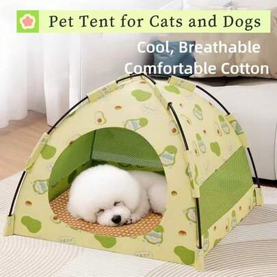 Lều nhà cho thú cưng gấp gọn dễ thương có đệm, hai mặt (ấm áp & thoáng khí/mát mẻ cho mùa hè), giường lưới thoáng khí cho mèo/chó, chỗ trú ẩn nhỏ gọn di động cho thú cưng trong nhà và ngoài trời.