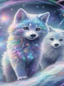 1 Set Of 20"X20" Diamond Painting Kit, 5D Handmade DIY Colorful Snow Wolf, Home Decor, Surprise Gift - Multicolor - View 10