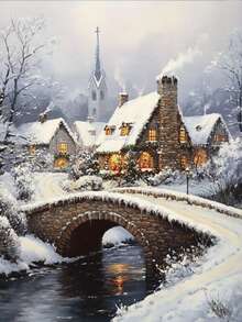 1 Set Of 30-40 Cm Unframed 5D Diamond Painting Kits, DIY Winter Village Scenery Wall Decor, Surprise Gift - Multicolor - View 15