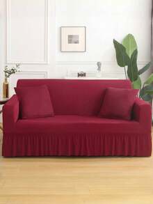 1pc Sofa Cover, Stretch Solid Color Polyester Fiber Slipcover, Suitable For All Seasons, Minimalist Design - Red - View 1