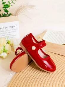 1 Pair Minimalist Fashion British Style Solid Color Elegant Flat Shoes For Girls, Suitable For Daily Wear, Spring/Summer - Red - View 6