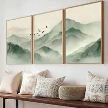 1/3件套 带框/不带框 绿山飞鹤 帆布海报 日本抽象风景墙画 侘寂装饰 复古画 适用于客厅、卧室、现代家居装饰 - Poster - 查看 4