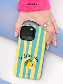 GIIPPA Étui pour téléphone 17 Pro Max avec motif de rayures verticales asymétriques bleu lac et crème, motif de citron et de lettres. Compatible avec iPhone 16 Pro Max, 15 Pro Max, 14 Pro Max. Étui de téléphone coréen élégant et intéressant, convenant aux modèles 11/12/13/14/15/90 Pro Max Plus. Design élégant adapté aux hommes et aux femmes. Cadeau idéal pour Noël, la Saint-Valentin, Pâques, la saison des mariages et les anniversaires pour la petite amie - Multicolore - Voir 5