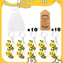 15/30 pièces Faveurs de fête thème abeille avec couronne, mignon, pot de miel, nid d'abeille et porte-clés tournesol, 10 pièces étiquettes et 10 pièces sacs cadeaux, cadeaux pour anniversaire, fête des mères, remise des diplômes, faveurs de mariage, pendaison de crémaillère, fournitures pour baby shower et shower de mariage - Thème des abeilles - Voir 15