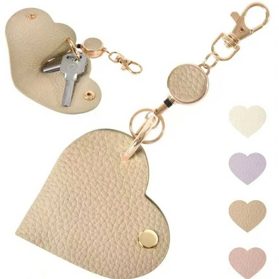 1pc Leather Key Fob Protector Sleeve, Anti-Theft Key Fob Holder, Retractable Keychain Accessories, Portable - Apricot - View 1