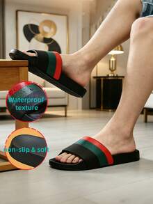 [Spring/Summer New] Men's Sports Slippers, Thick & Durable EVA Sole, Black/Red/Green Fashionable Colors, Plus Size Non-Slip Slides, 2CM Heel Height, Size 36-50, Slip-On House Slippers, Shower Shoes, Indoor Sandals, Extremely Comfortable, Lightweight, Non-Slip, Suitable For Summer Casual, Outdoor, Beach And Vacation. - Black - View 16