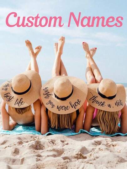 Customized Embroidered Beach Hat, Bridal Gift, Personalized Hat, Women's Beach Hat, Bridal Gift, Bridal Party Hat, Customized Plush Beach Hat, Bride-To-Be Gift, Personalized Hat, Mother's Day Gift, Beach Bachelorette Party, Bridal Gift, Bachelorette Party Favors, Bridesmaid Gift, Bridal Hat, Bachelorette Party, Bridesmaid Hat, Bridal Hat, Customized Sun Hat, Suitable For College Students, Coworkers And Dorm Use, Travel Storage