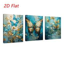 3 tranh nghệ thuật trừu tượng hiện đại hình bướm vàng xanh, tranh canvas 2D dạng phẳng, khung tùy chọn, tranh trang trí nhà cửa phòng khách và phòng ngủ, món quà thanh lịch dành cho phái nữ - Màu xanh lam - Xem 16