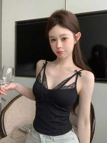 Áo hai dây ren phối nhiều mảnh gợi cảm, dây đeo có thể điều chỉnh, có đệm mút, dáng ôm sát, đa năng dùng làm áo lót/áo khoác ngoài. - màu đen - Xem 1