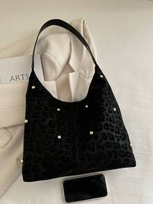2025 Fashion Matte Solid Color Punk Rivet Commuter Tote Bag, Minimalist Niche Underarm Bag, Large Capacity Shoulder Bag - Black - View 3