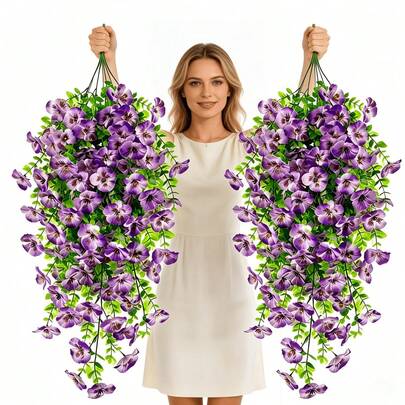 1/2pcs 29-Inch UV-Resistant Artificial Tricolor Violet Flowers - Fake Purple Hanging Plants, Suitable For Indoor/Outdoor Home Decor, Wall Decor, Wedding Centerpieces, Proposals, Gardens And Large Party Decorations