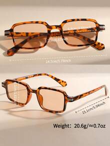 1 Pair Women's Retro Rectangular Fashion Glasses, Fashionable Style Suitable For Parties, Gatherings, Business Casual, Outdoor Travel, Beach Accessories, Back To School, College Style, Campus Style And Other Occasions, Also Suitable For Seasonal Outfit Accessories - Leopard - View 4