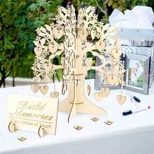 Wedding Sign-In Tree, Wedding Blessing Tree, Party Sign-In Tree, Handmade Desktop Crafts, Blank Heart-Shaped Pendant, Wedding/Party Sign-In Cards, Birthday Party, Wedding Supplies, Desktop Decor, Home Decor - View 1