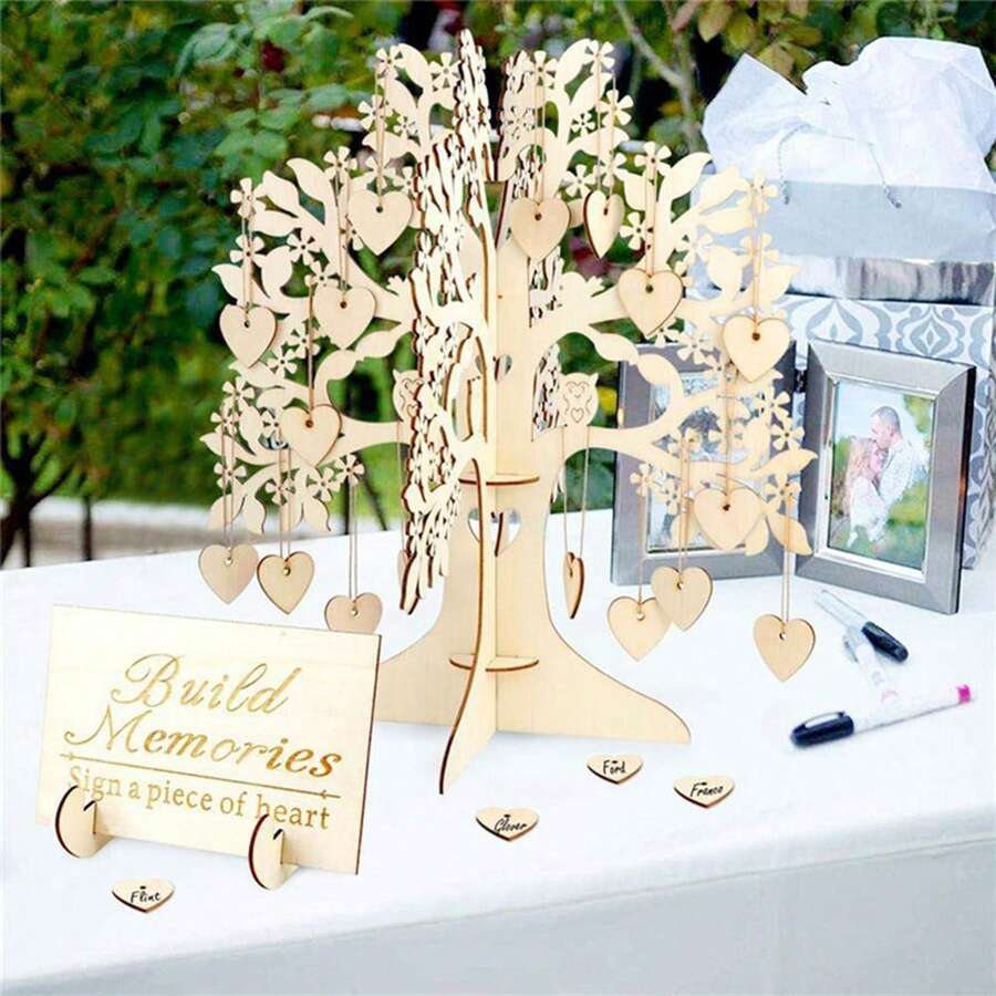 Wedding Sign-In Tree, Wedding Blessing Tree, Party Sign-In Tree, Handmade Desktop Crafts, Blank Heart-Shaped Pendant, Wedding/Party Sign-In Cards, Birthday Party, Wedding Supplies, Desktop Decor, Home Decor - View 1