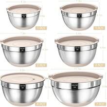 TAIMASI Mixing Bowls With Airtight Lids Set, 26PCS Stainless Steel Khaki Bowls With Grater Attachments, Non-Slip Bottoms & Kitchen Gadgets Set, Size 7, 4, 2.5, 2.0,1.5, 1QT, Great For Mixing & Serving - Khaki - View 3